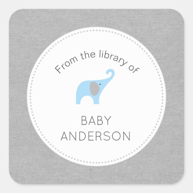 Blue Elephant baby shower bookplate (Front)