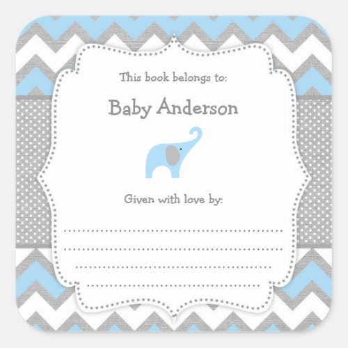 Blue Elephant Baby Shower bookplate book sticker