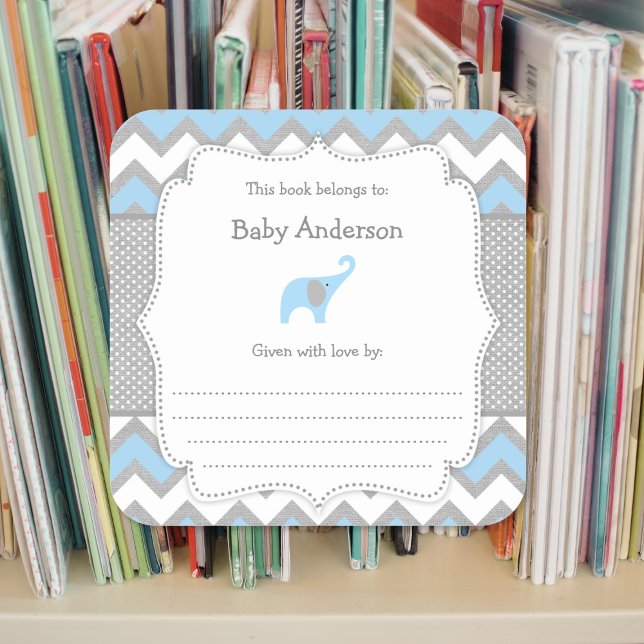 Blue Elephant Baby Shower bookplate book sticker (Creator Uploaded)