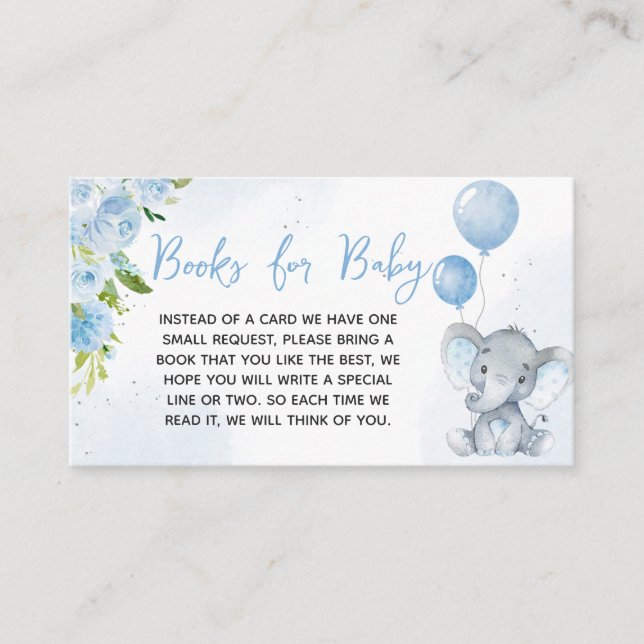 Blue Elephant Baby Shower Books for Baby Enclosure Card (Front)