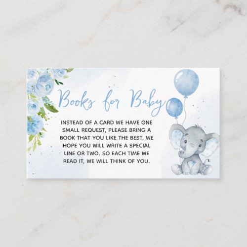 Blue Elephant Baby Shower Books for Baby Enclosure Card