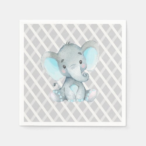 Blue Elephant Baby Shower Boy Napkin