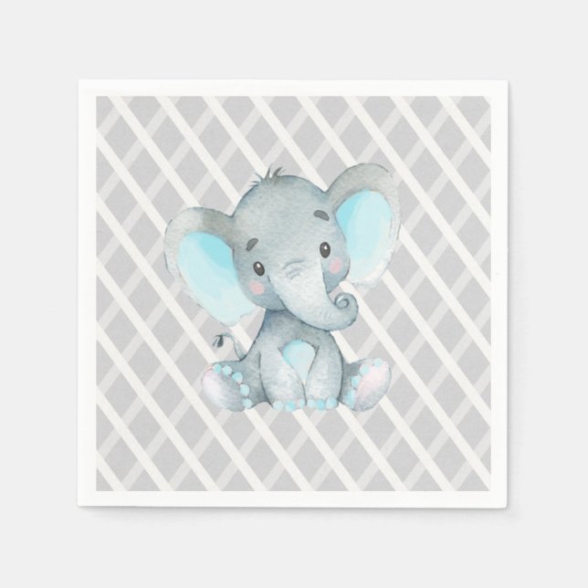Blue Elephant Baby Shower Boy Napkin (Front)