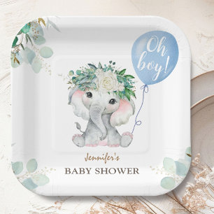 Blue Elephant Baby Shower Boy Paper Plates