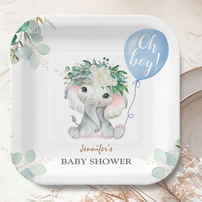 Blue Elephant Baby Shower Boy Paper Plates (Creator Uploaded)