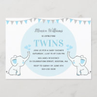 Blue Elephant Baby Shower | Boy Twins Baby Shower Invitation