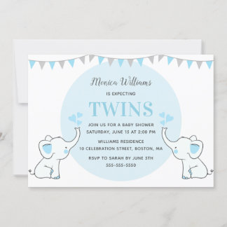 Blue Elephant Baby Shower | Boy Twins Baby Shower Invitation
