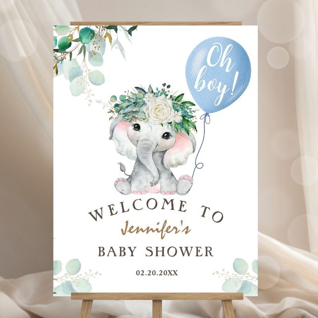 Blue Elephant Baby Shower Boy Welcome Sign (Creator Uploaded)
