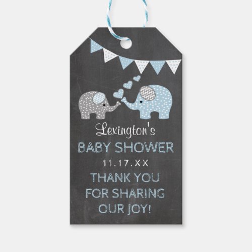 Blue Elephant Baby Shower Chalk Look Thank You Gift Tags