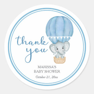 Blue Elephant Baby Shower Classic Round Sticker