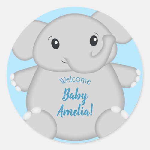 Blue Elephant Baby Shower Classic Round Sticker