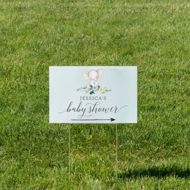 Blue Elephant Baby Shower Directional Yard Sign (Insitu)