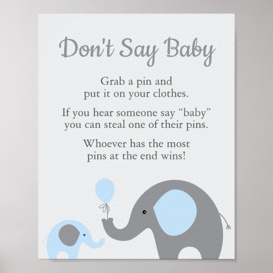 Blue Elephant Baby Shower Don't Say Baby Game Sign | Zazzle.com