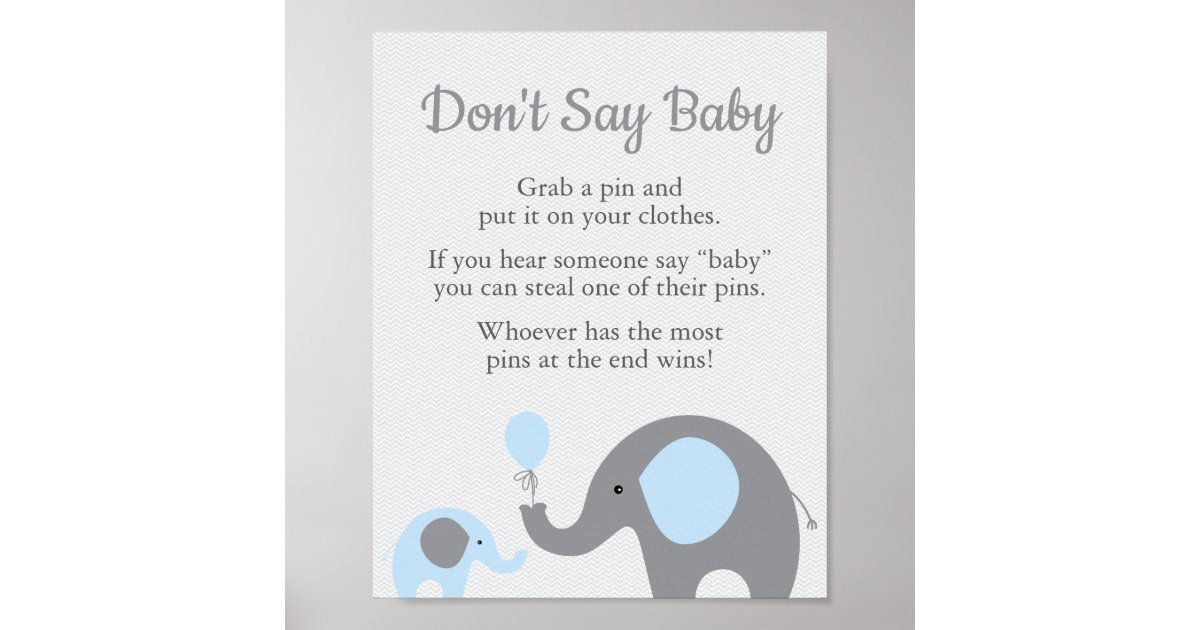 Blue Elephant Baby Shower Don T Say Baby Game Sign Zazzle Com