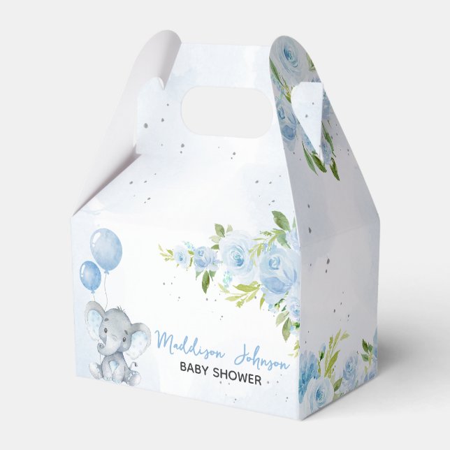 Blue Elephant Baby Shower Favor Boxes (Front Side)