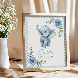 Blue Elephant Baby Shower Favor Sign – Watercolor