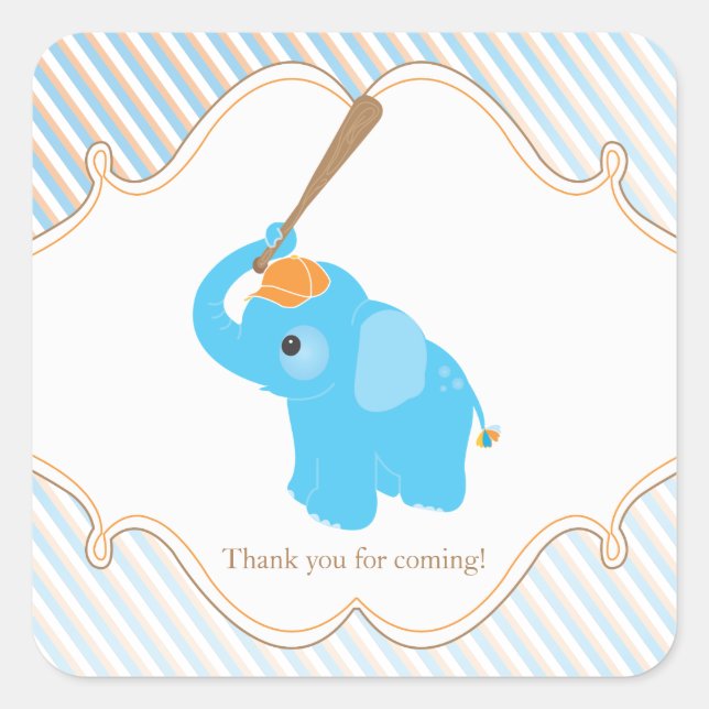 Blue Elephant Baby Shower Favor Sticker (Front)