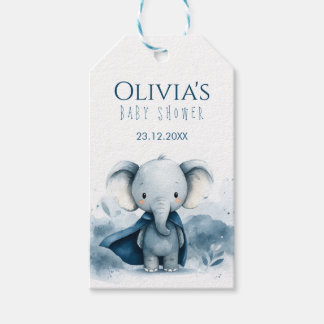 Blue Elephant Baby Shower Favor Tag