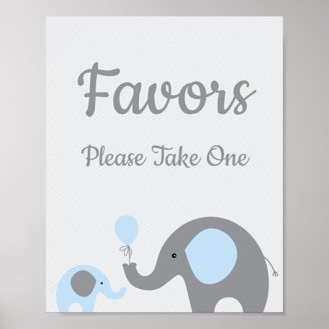 Blue Elephant Baby Shower Favors Take One Sign (Front)