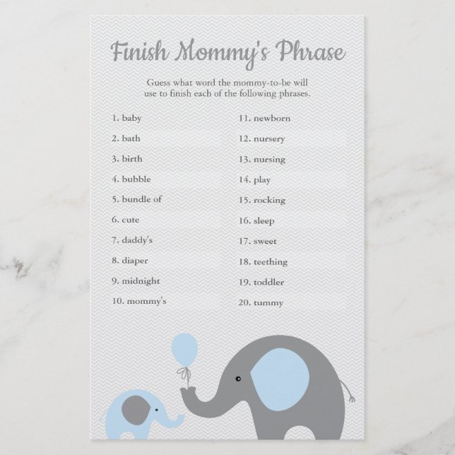 Blue Elephant Baby Shower Finish Mommy's Phrase Flyer (Front)