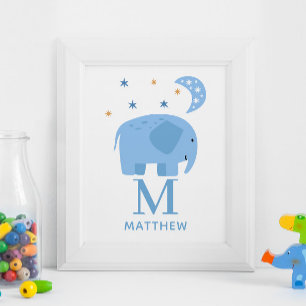 Blue Elephant Baby Shower for Boy Cute Nursery Poster