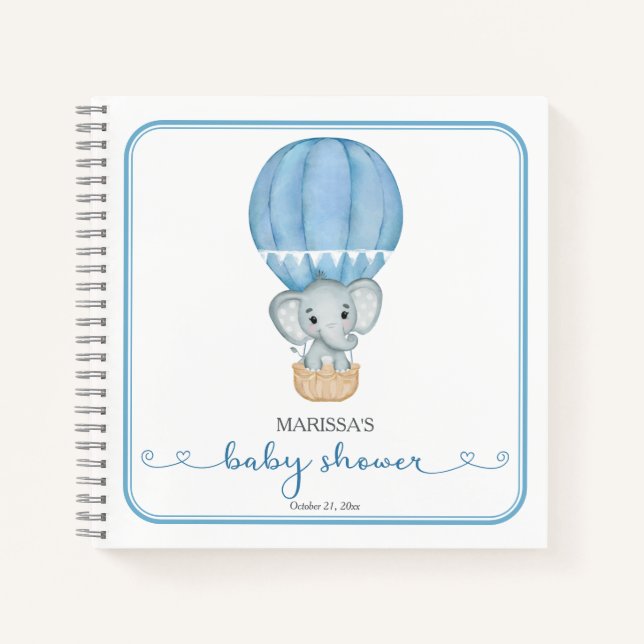Blue Elephant Baby Shower Guest Book (Front)