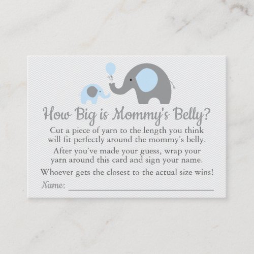 Blue Elephant Baby Shower How Big is Mommys Belly Calling Card