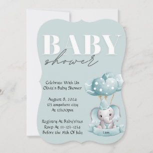 Blue elephant baby shower invitation