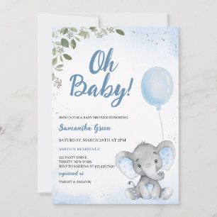 Blue Elephant Baby Shower Invitation