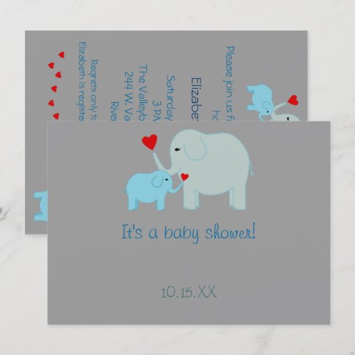 Blue Elephant Baby Shower Invitation