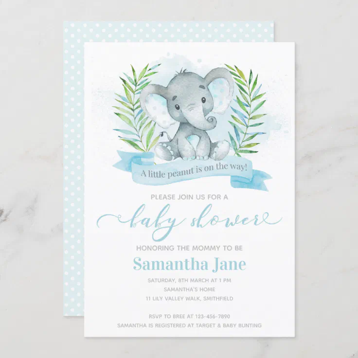 Blue Elephant Baby Shower Invitation | Zazzle