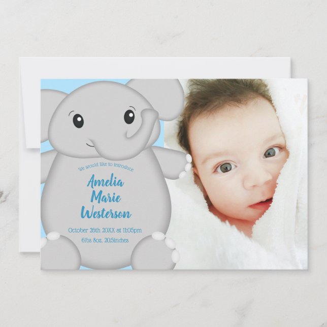 Blue Elephant Baby Shower Invitation (Front)