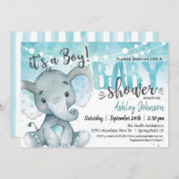 Blue Elephant Baby Shower Invitation, boy Invitation