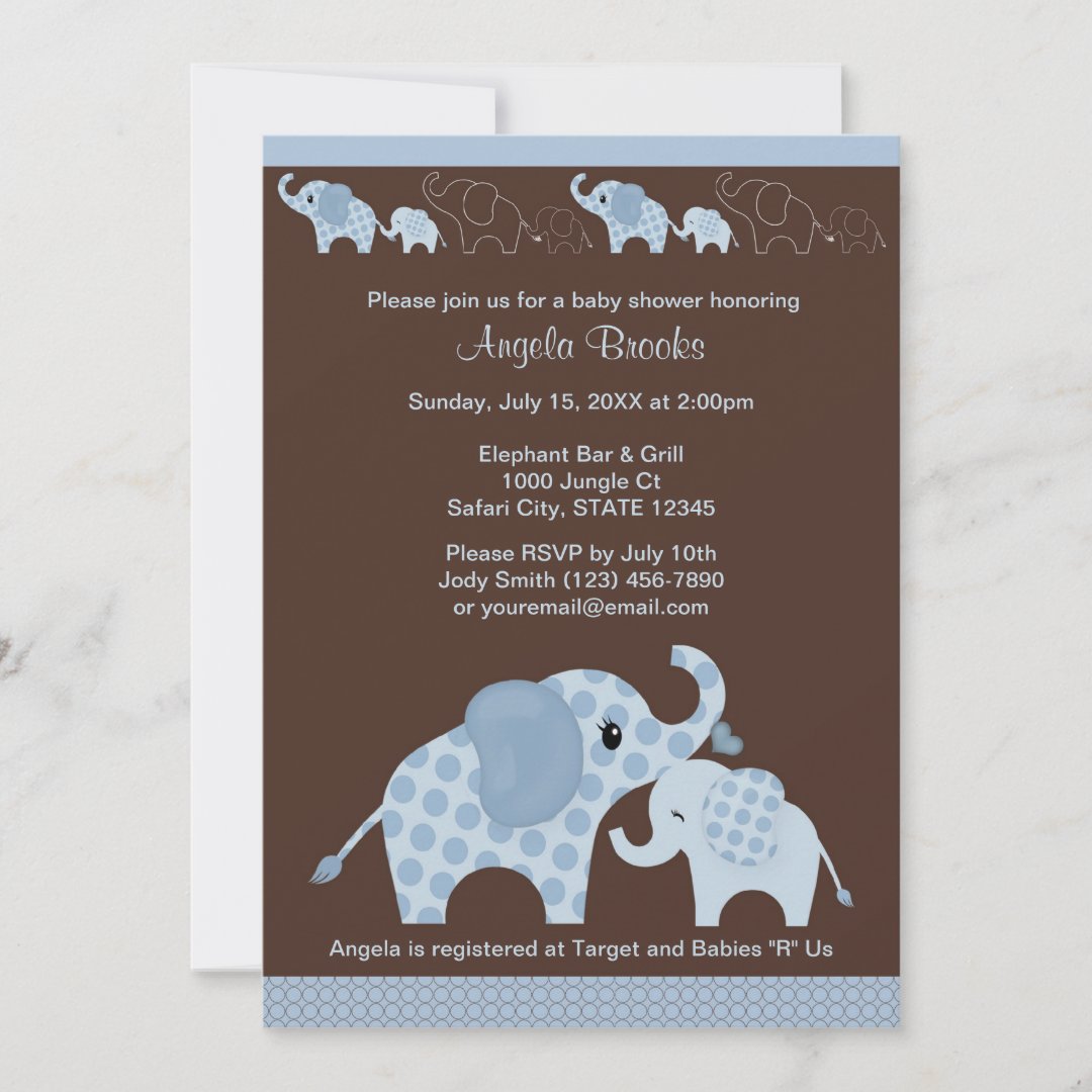 Blue ELEPHANT Baby Shower Invitation CE-B | Zazzle