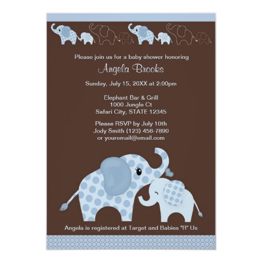 Baby Blue Elephant Baby Shower Invitations 3