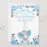 Blue Elephant Baby Shower invitation, rustic boy Invitation