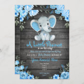 Blue Elephant Baby Shower invitation, rustic boy Invitation (Front/Back)