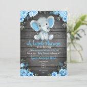Blue Elephant Baby Shower invitation, rustic boy Invitation (Standing Front)
