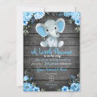 Blue Elephant Baby Shower invitation, rustic boy