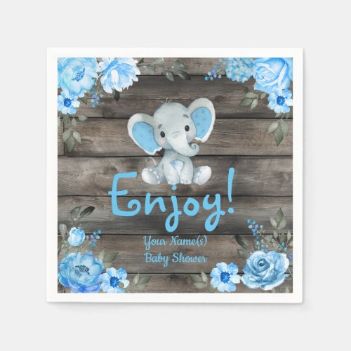 Blue Elephant Baby Shower invitation rustic boy Napkins