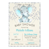 Blue Elephant Baby Shower Invitations Boy