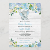 Blue Elephant Baby Shower Invitations for a Boy