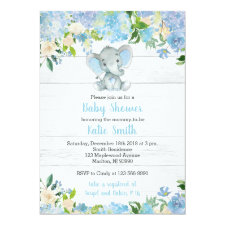 Blue Elephant Baby Shower Invitations for a Boy
