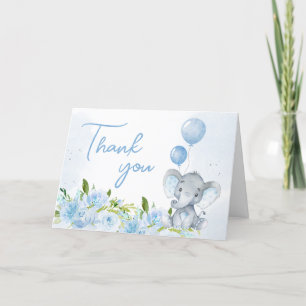 Blue Elephant Baby Shower Letterpress Thank You Card