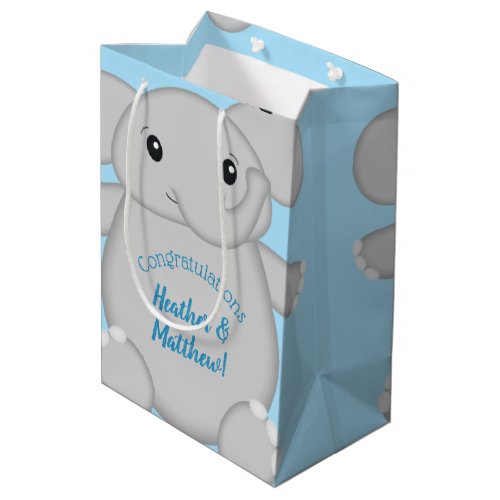 Blue Elephant Baby Shower Medium Gift Bag