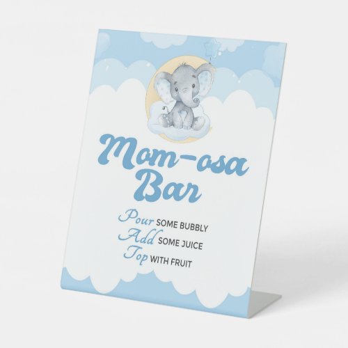 Blue Elephant Baby Shower Momosa Bar Pedestal Sign