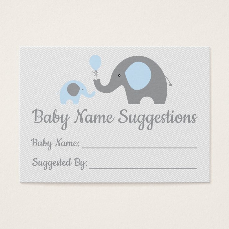 Blue Elephant Baby Shower Name Suggestion Cards Zazzle