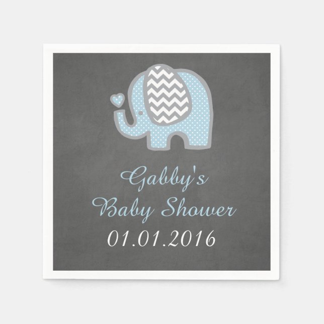Blue Elephant Baby Shower Napkins (Front)