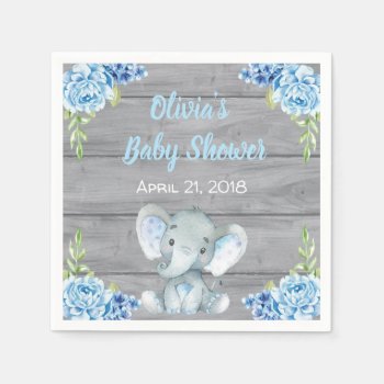 Blue Elephant Baby Shower Napkins by AnnounceIt at Zazzle