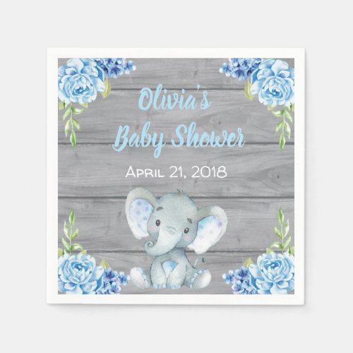 Blue Elephant Baby Shower Napkins